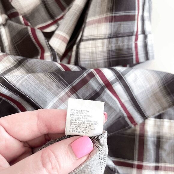 Ely Cattleman Mens Snap Up Western Shirt Short Sleeve Plaid Brown White Large - Picture 3 of 7